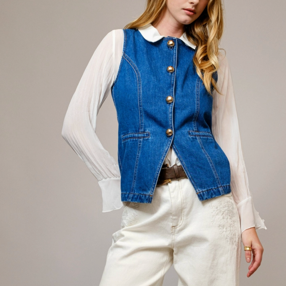 Gold Button Denim Vest