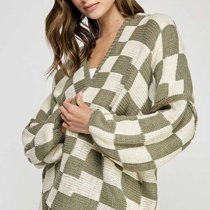 Checker Dropped Shoulders Cardigan