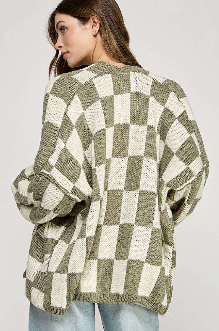 Checker Dropped Shoulders Cardigan