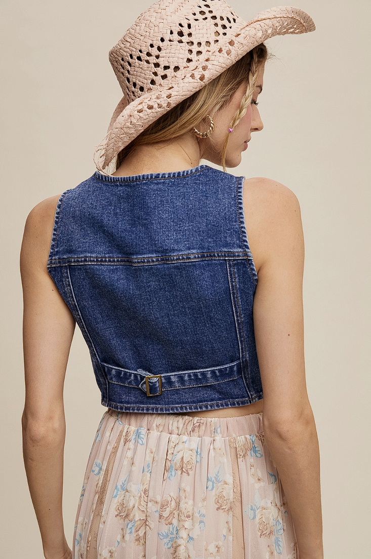 Stretch Denim Corset Vest with Buckle Detail
