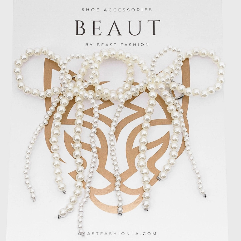 Beaded Bow Accessory - White