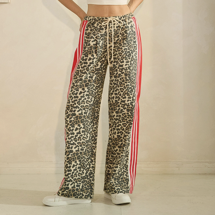 Leopard Sport Striped Wide Legged Pants
