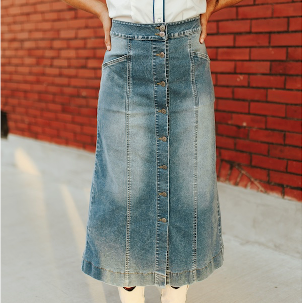 Denim Button Down Midi Skirt