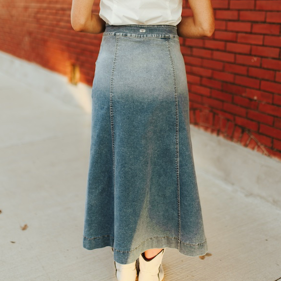 Denim Button Down Midi Skirt