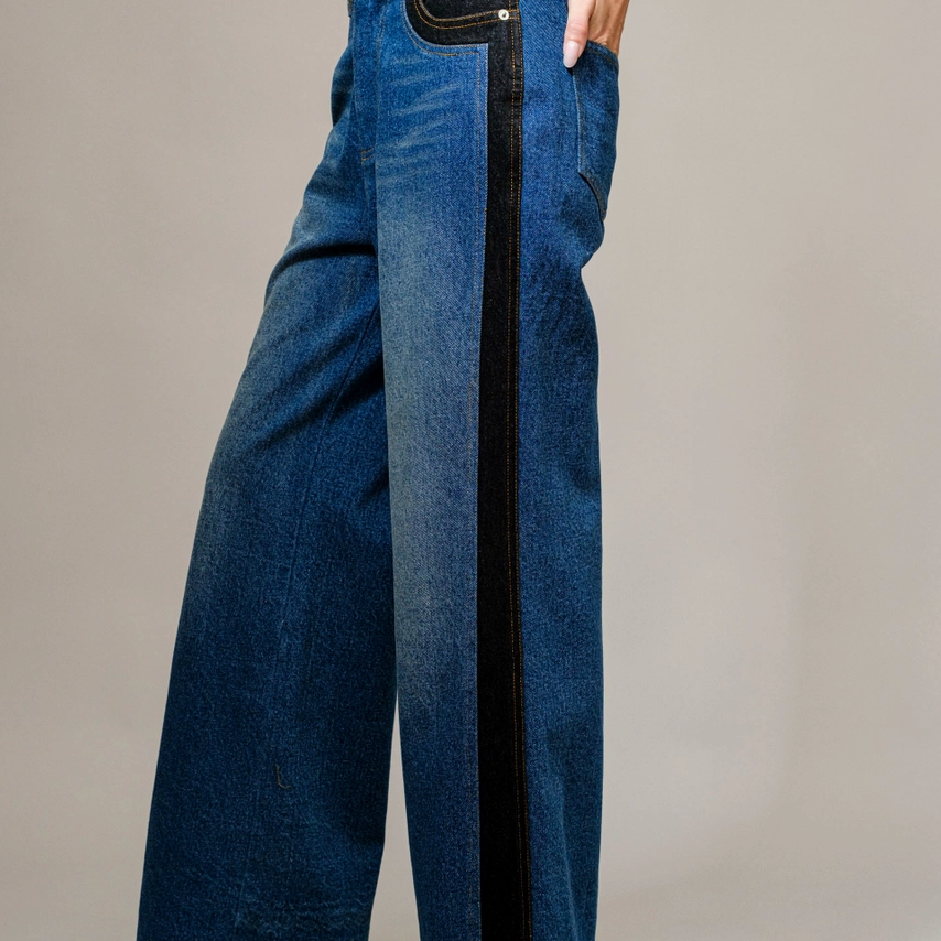 Western Two Tone Wide Denim Jeans