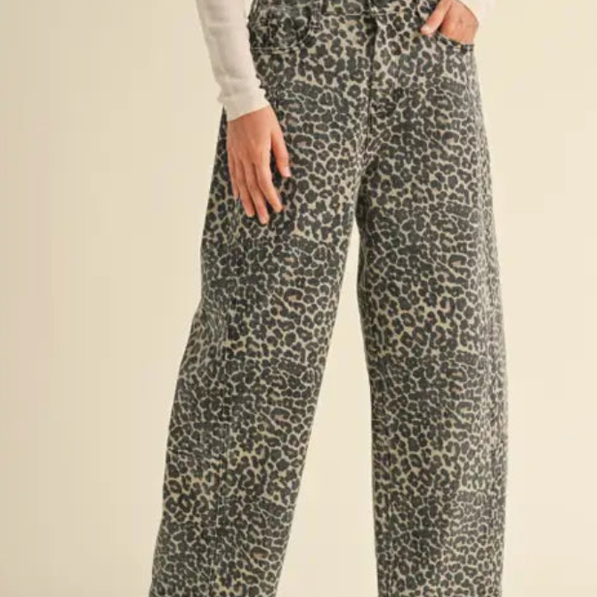 Leopard Print Barrel Pants