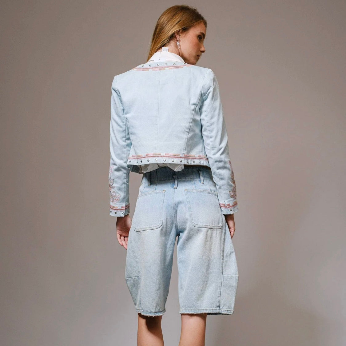 Embroidered Studded Jean Jacket