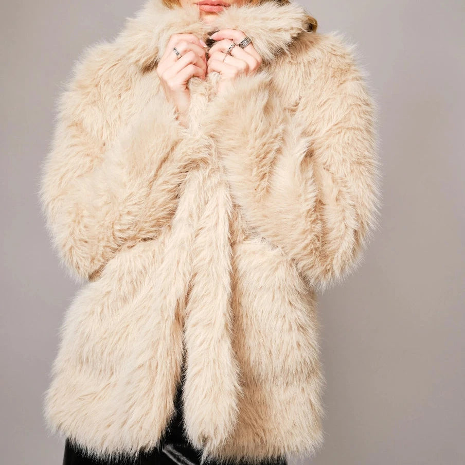 Shaggy Collared Faux Fur Coat