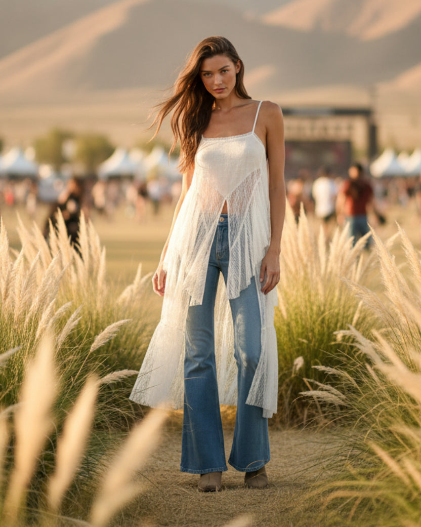 Sheer Lace Flyaway Maxi Cami Top