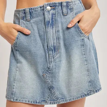 Washed A-Line Denim Mini Skirt