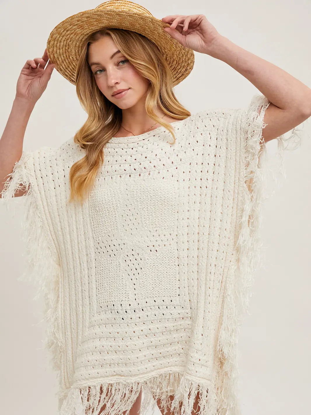 Western Fringed Knit Sweater Poncho