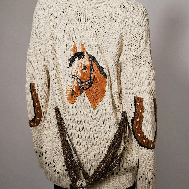 Western Horse Belted Sweater