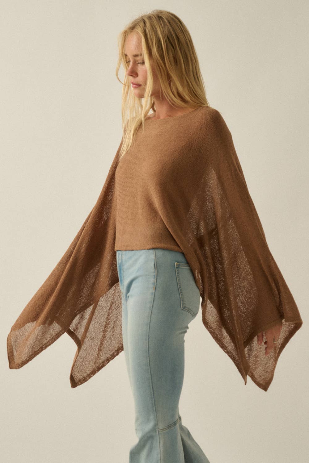 Solid Lightweight Knit Poncho Sweater