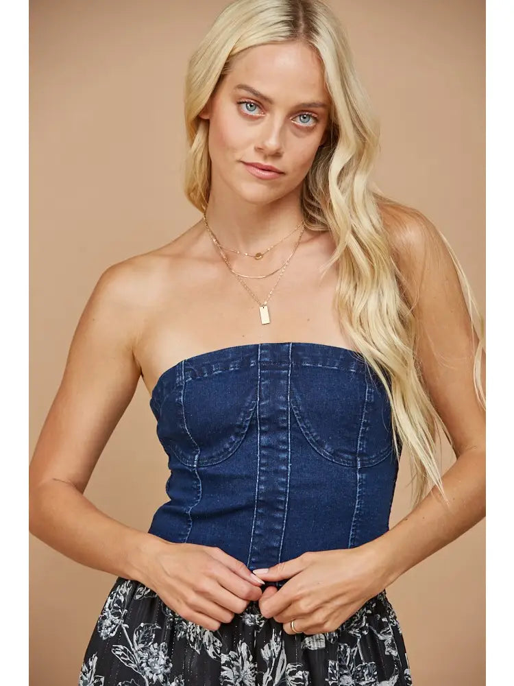 Bustier Cropped Denim Top