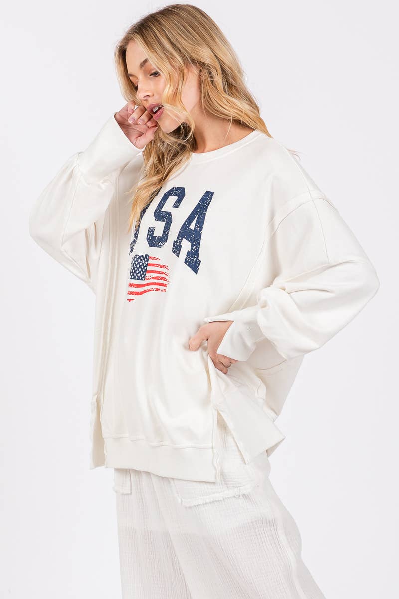 Americana Washed Terry Side Slit Sweatshirt