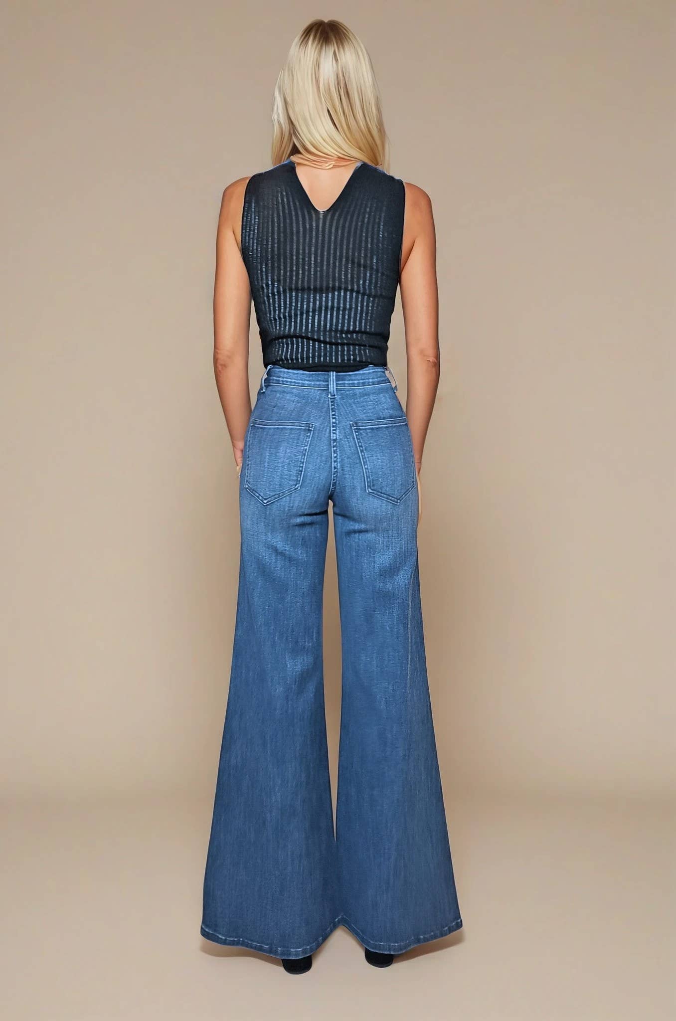 Wide Leg Two Tone Washed Jeans