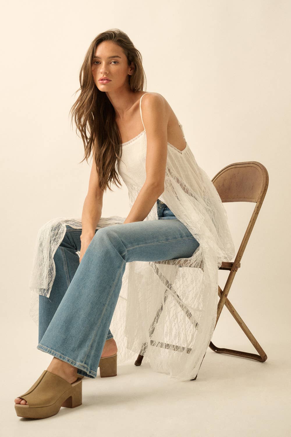 Sheer Lace Flyaway Maxi Cami Top