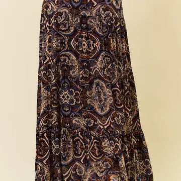 Paisley Print Tiered Maxi Skirt