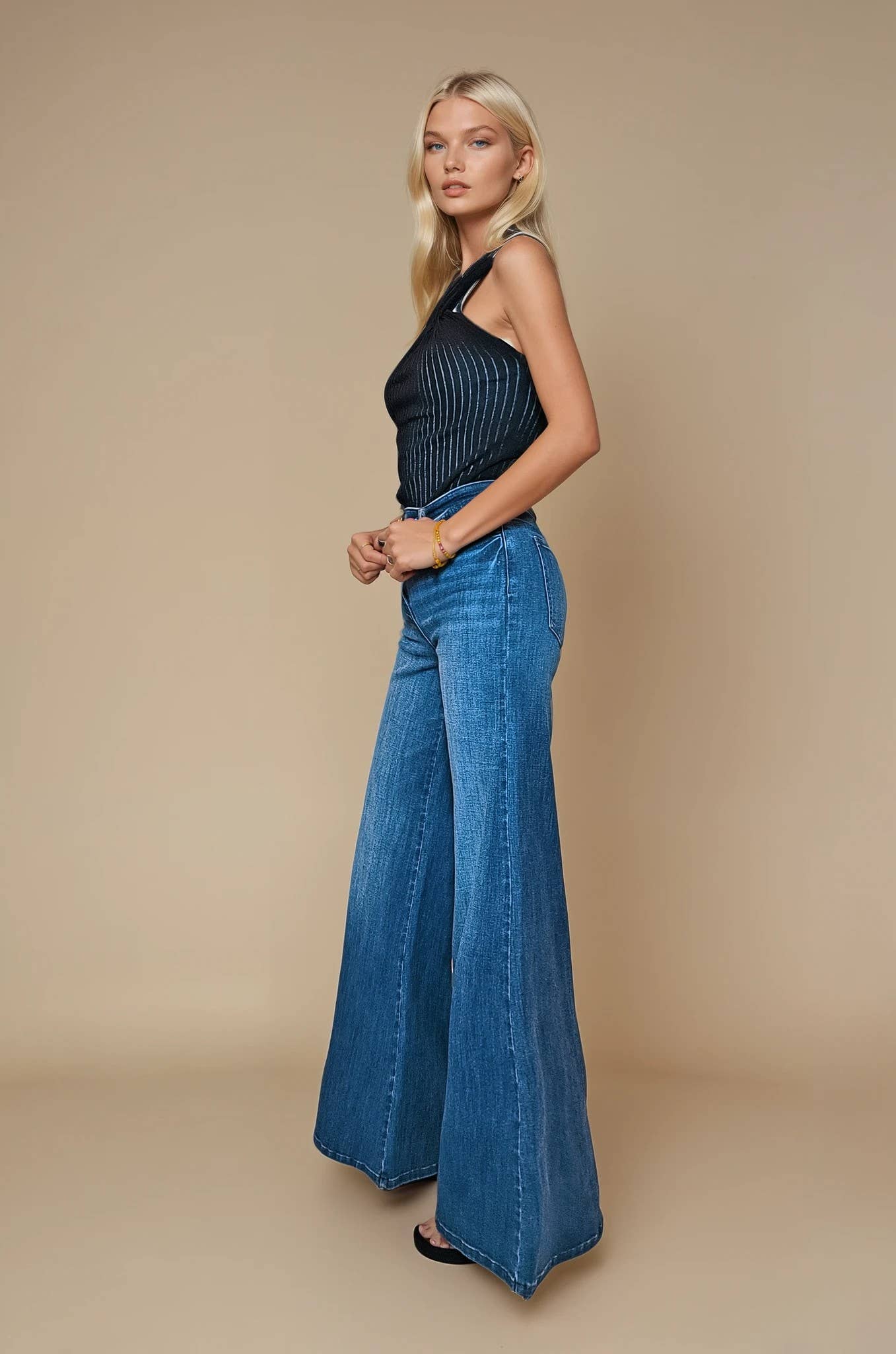 Wide Leg Two Tone Washed Jeans