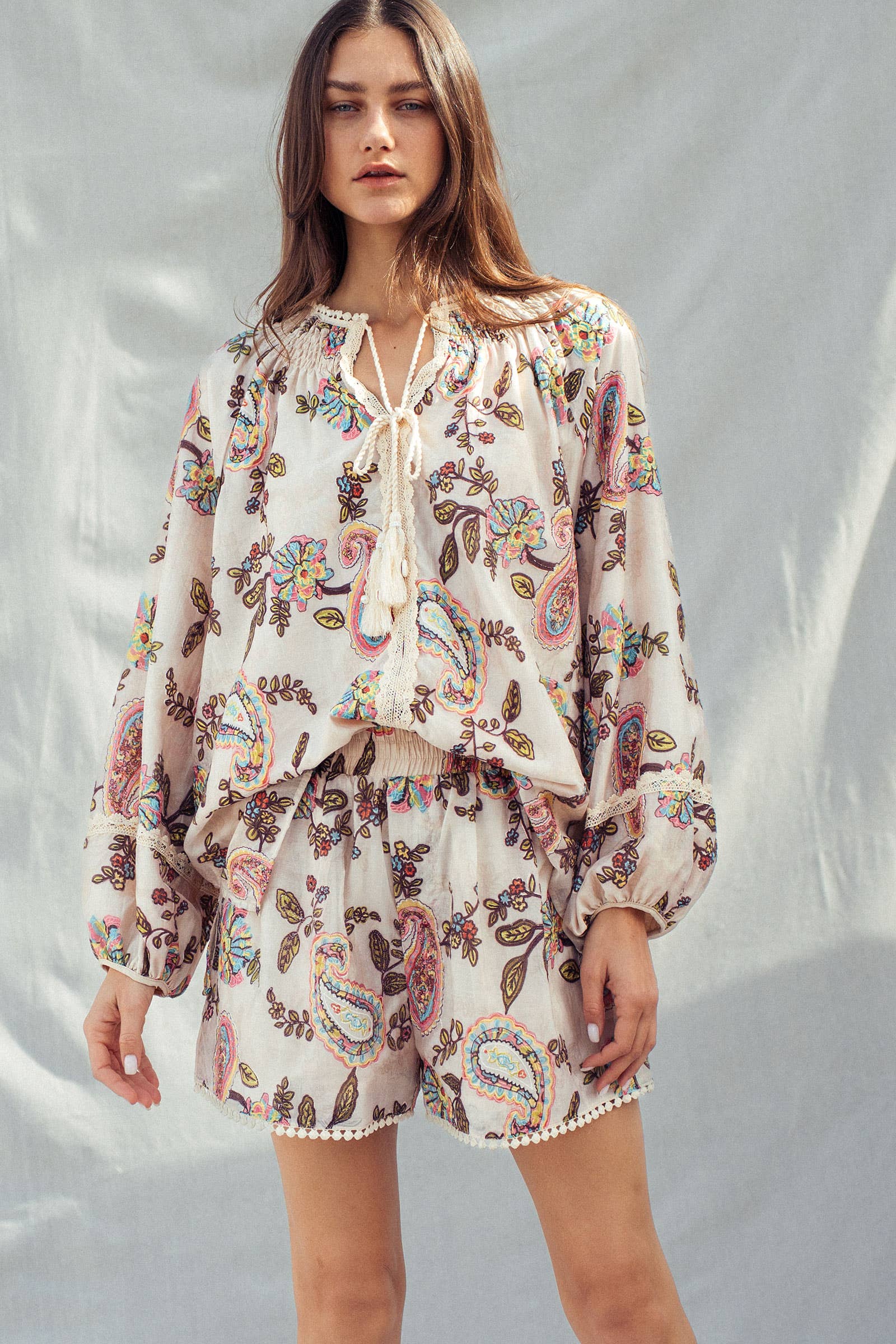 Embroidered Boho Paisley Blouse Top