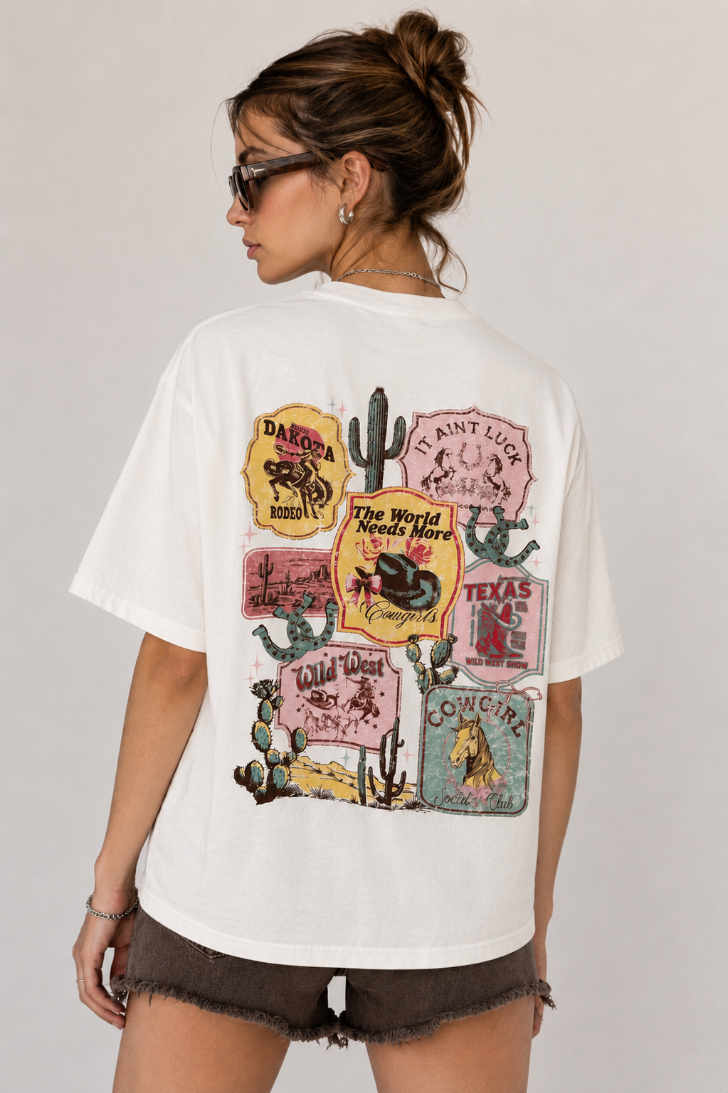 More Cowgirls Front + Back Printed Cream Western T-Shirt