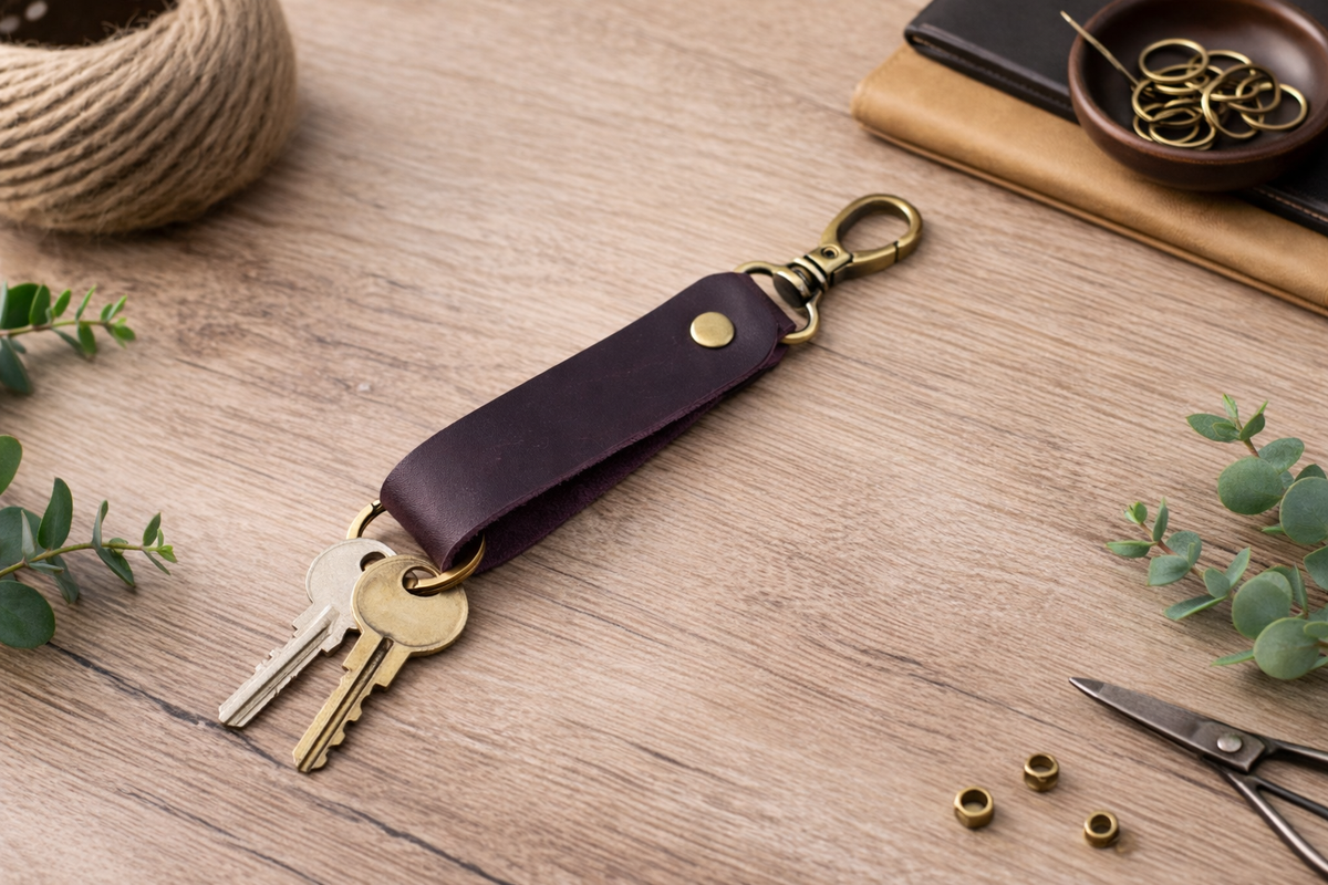 Genuine Leather Keychain, Keychain RIng, Handmade Key Tag