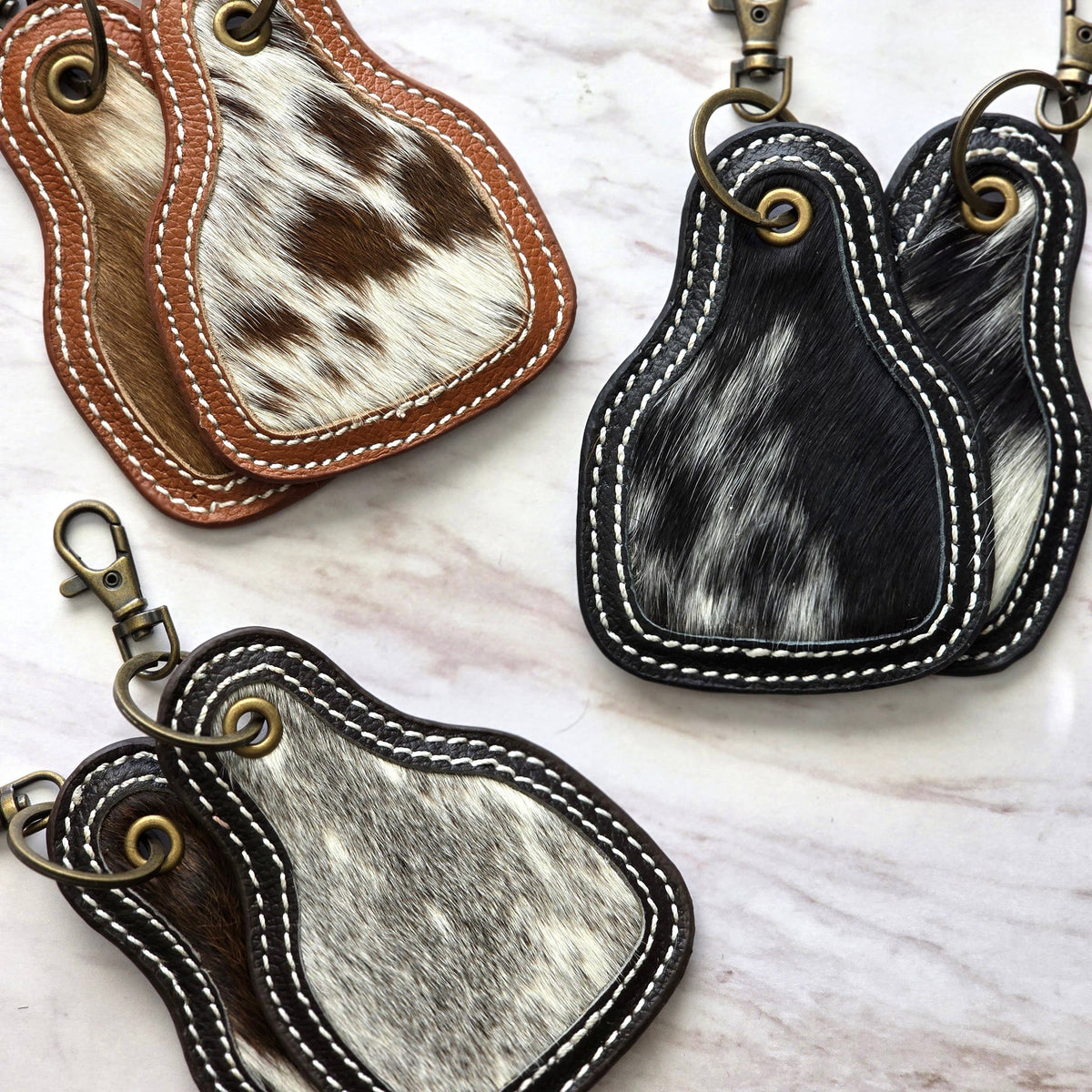 Hair-On Cowhide Keychain – Cow Tag with Leather Borders