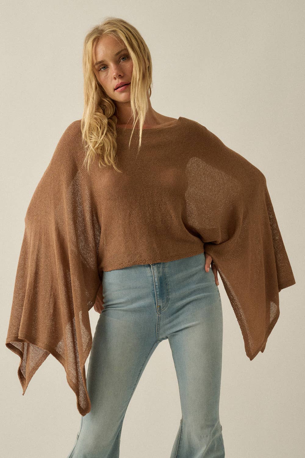Solid Lightweight Knit Poncho Sweater