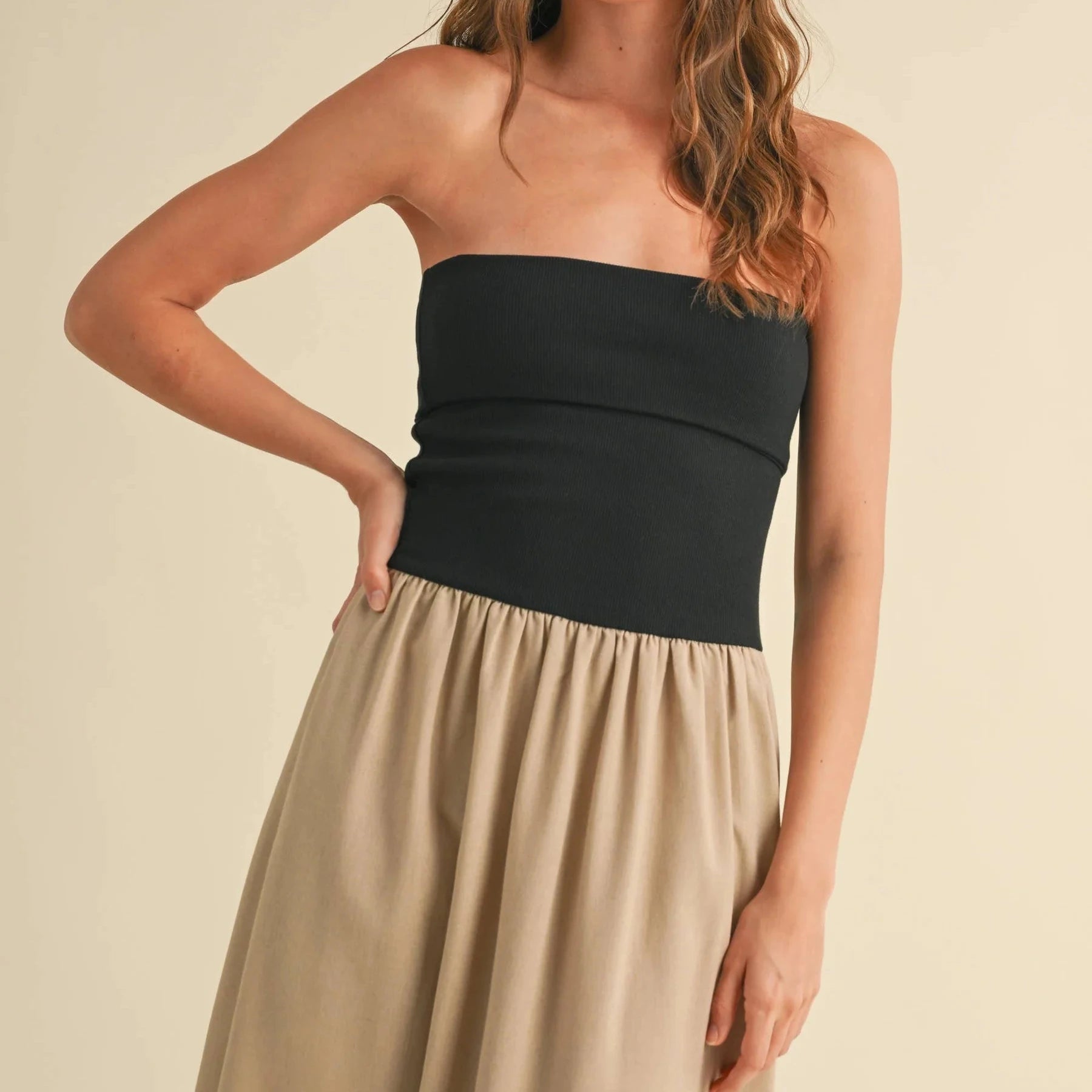 Linen with Ribbed Knitted Top Combo Dress