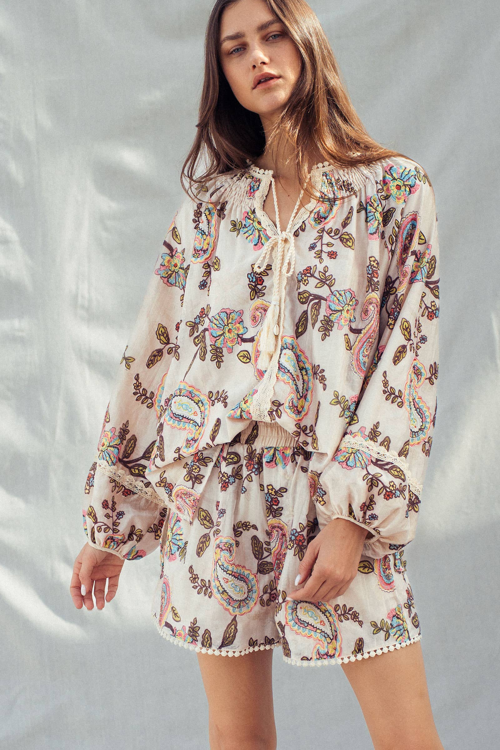 Embroidered Boho Paisley Blouse Top