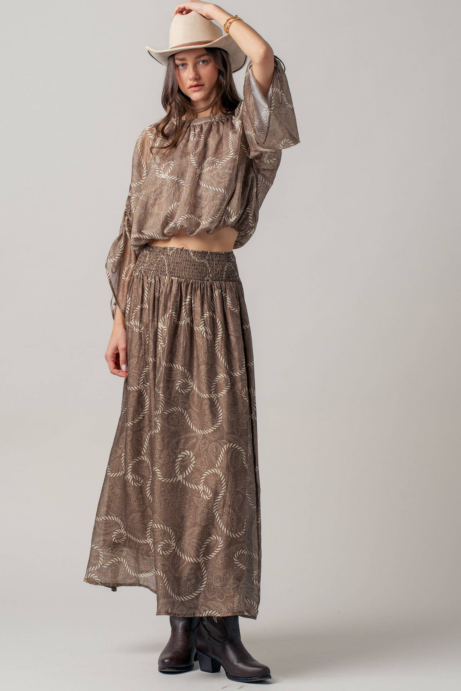 Rope Print Smocked Waist Maxi Skirt