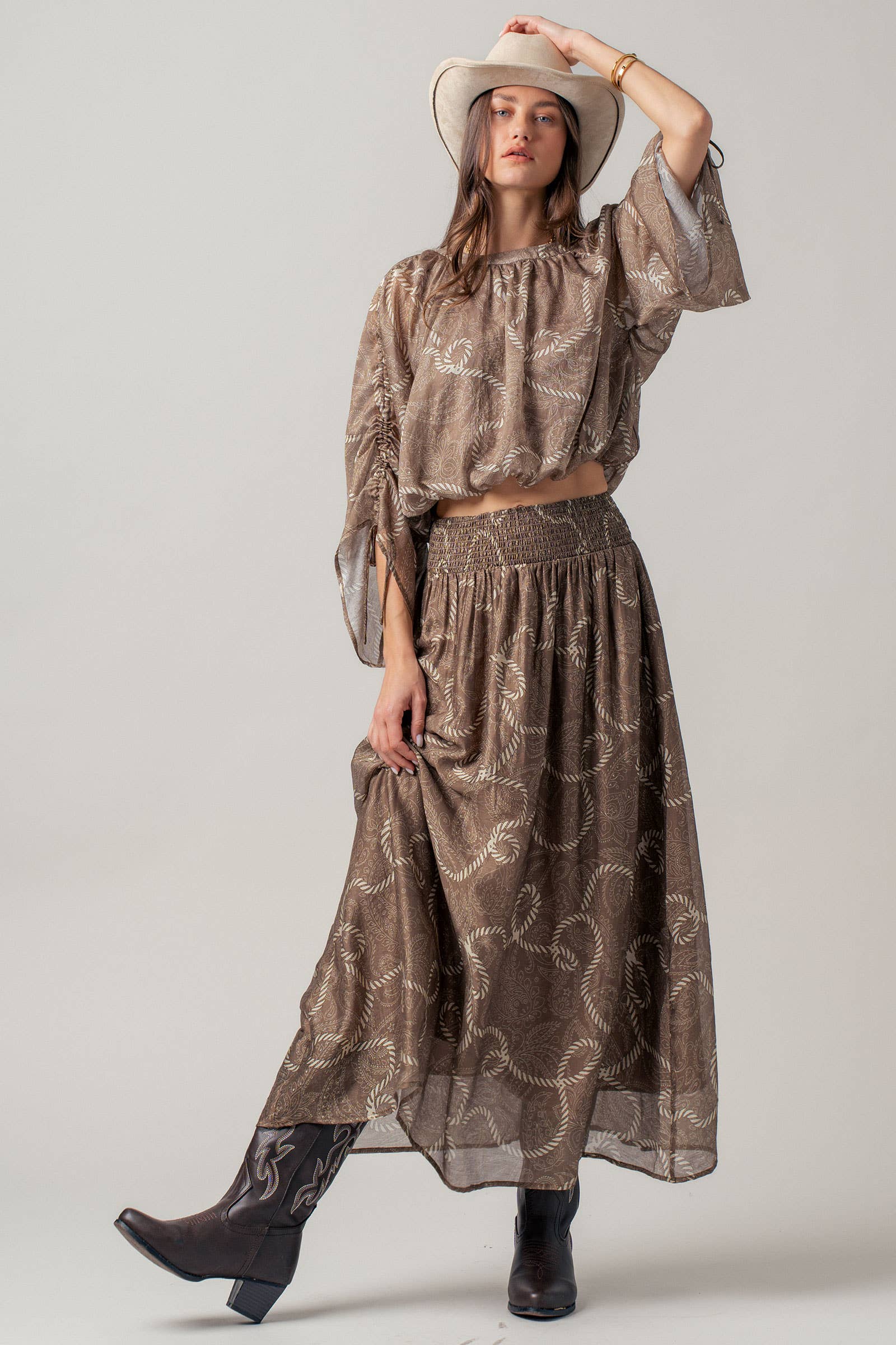 Rope Print Smocked Waist Maxi Skirt