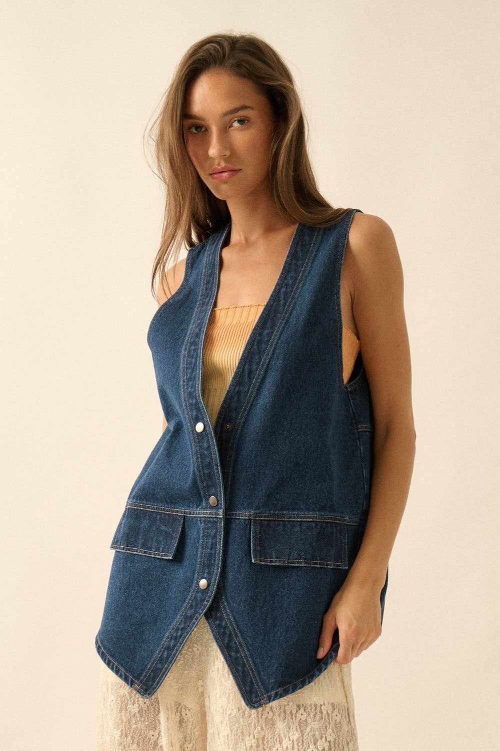 Denim Snap-Front Vest