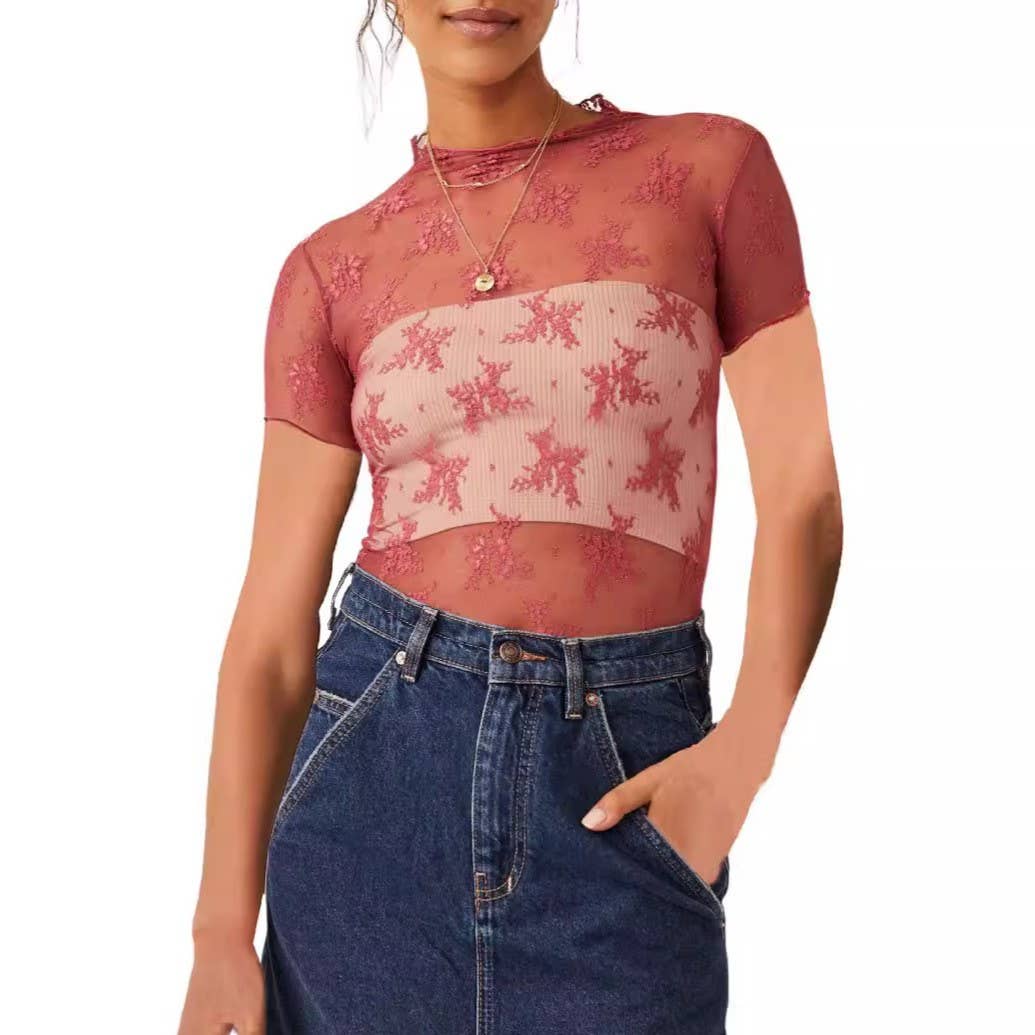 Mesh Lace Short Sleeve Top