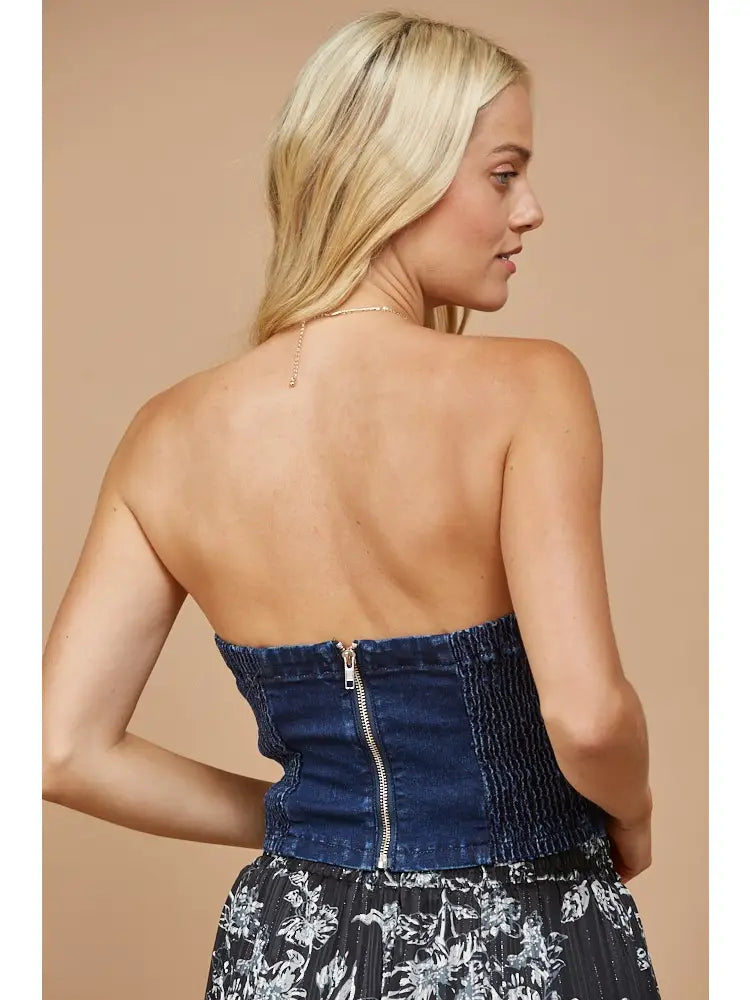 Bustier Cropped Denim Top