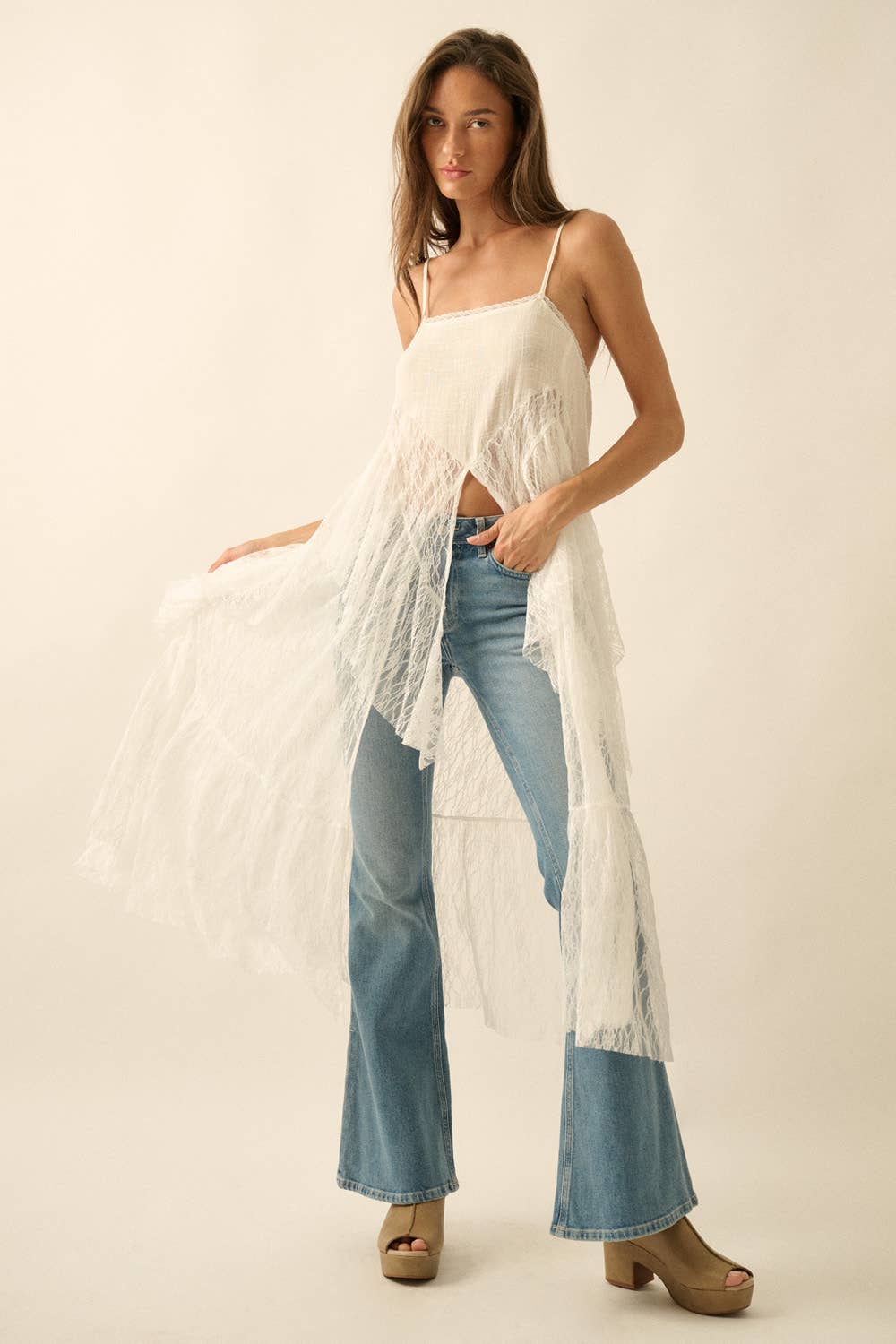 Sheer Lace Flyaway Maxi Cami Top