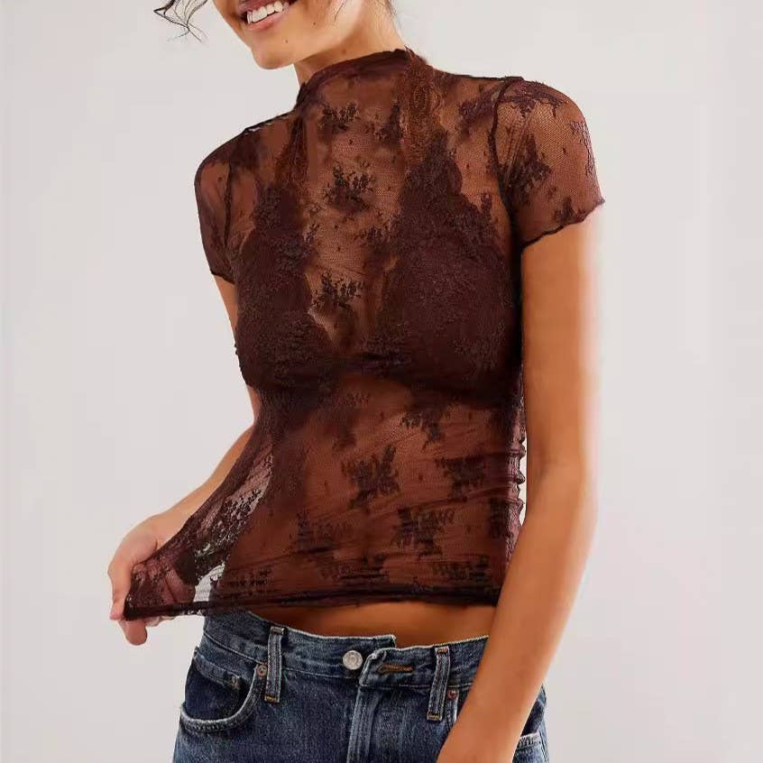 Mesh Lace Short Sleeve Top