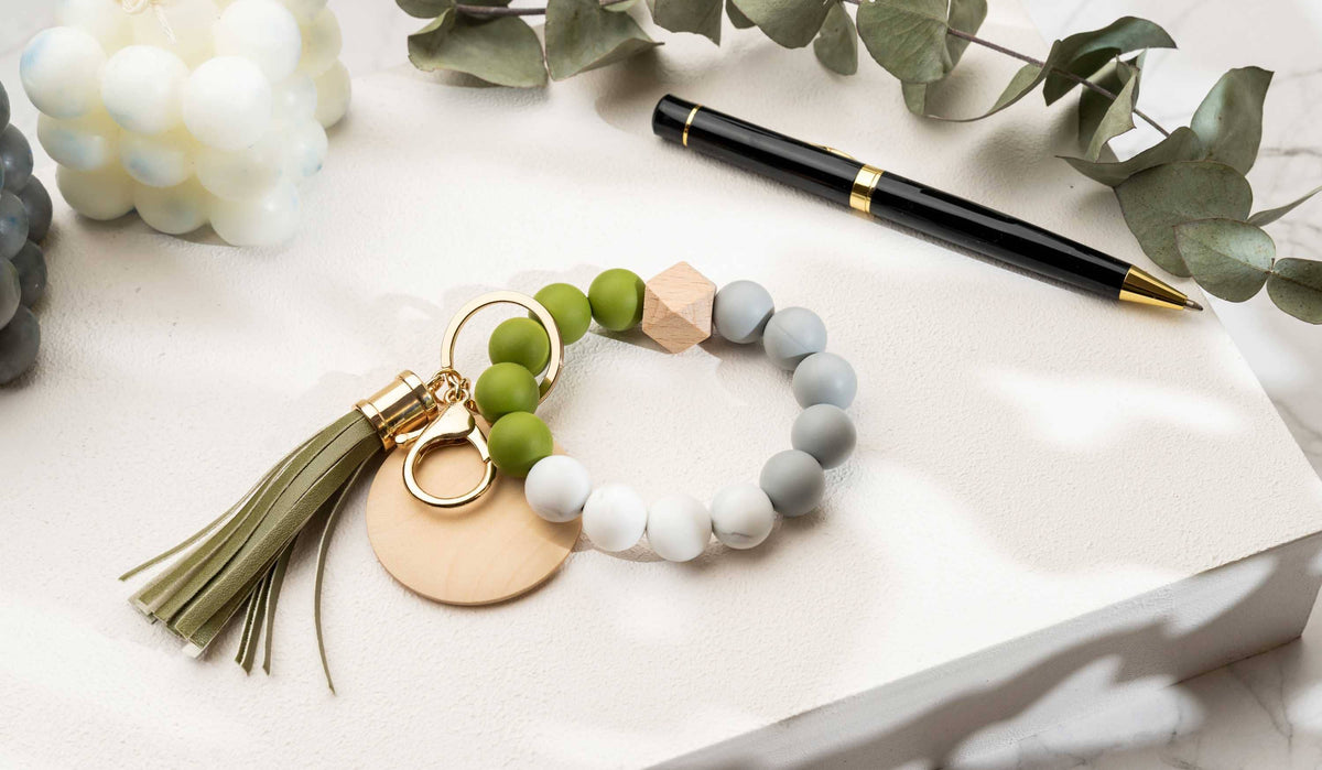 Keychain With Wristlet Bangle Bracelet, Keyring Bangle