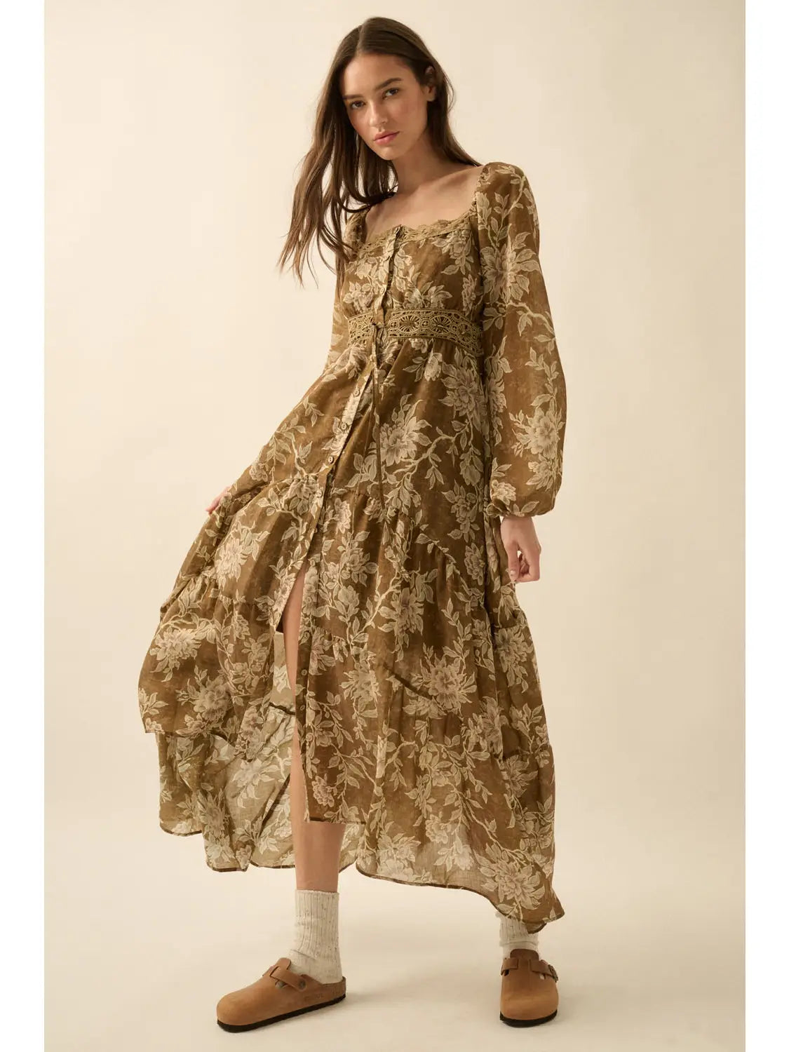 Floral Button-Front Maxi Dress