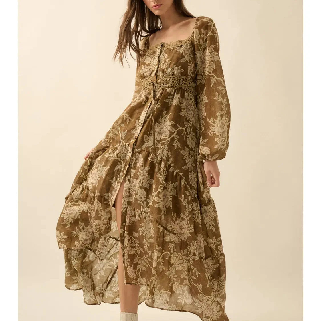 Floral Button-Front Maxi Dress
