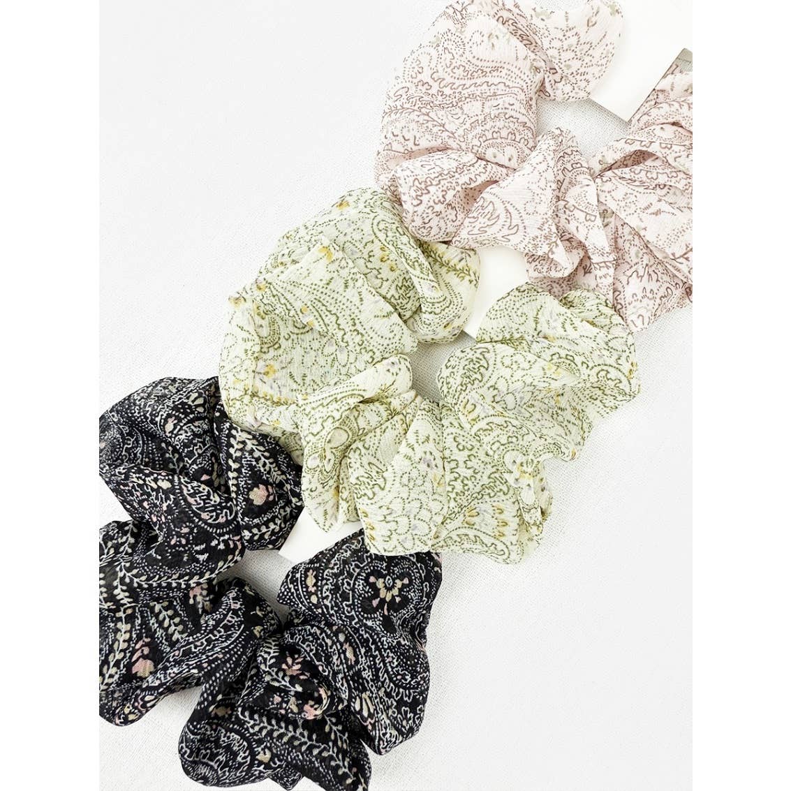 Elegant Paisley Soft Tone Chiffon Scrunchies