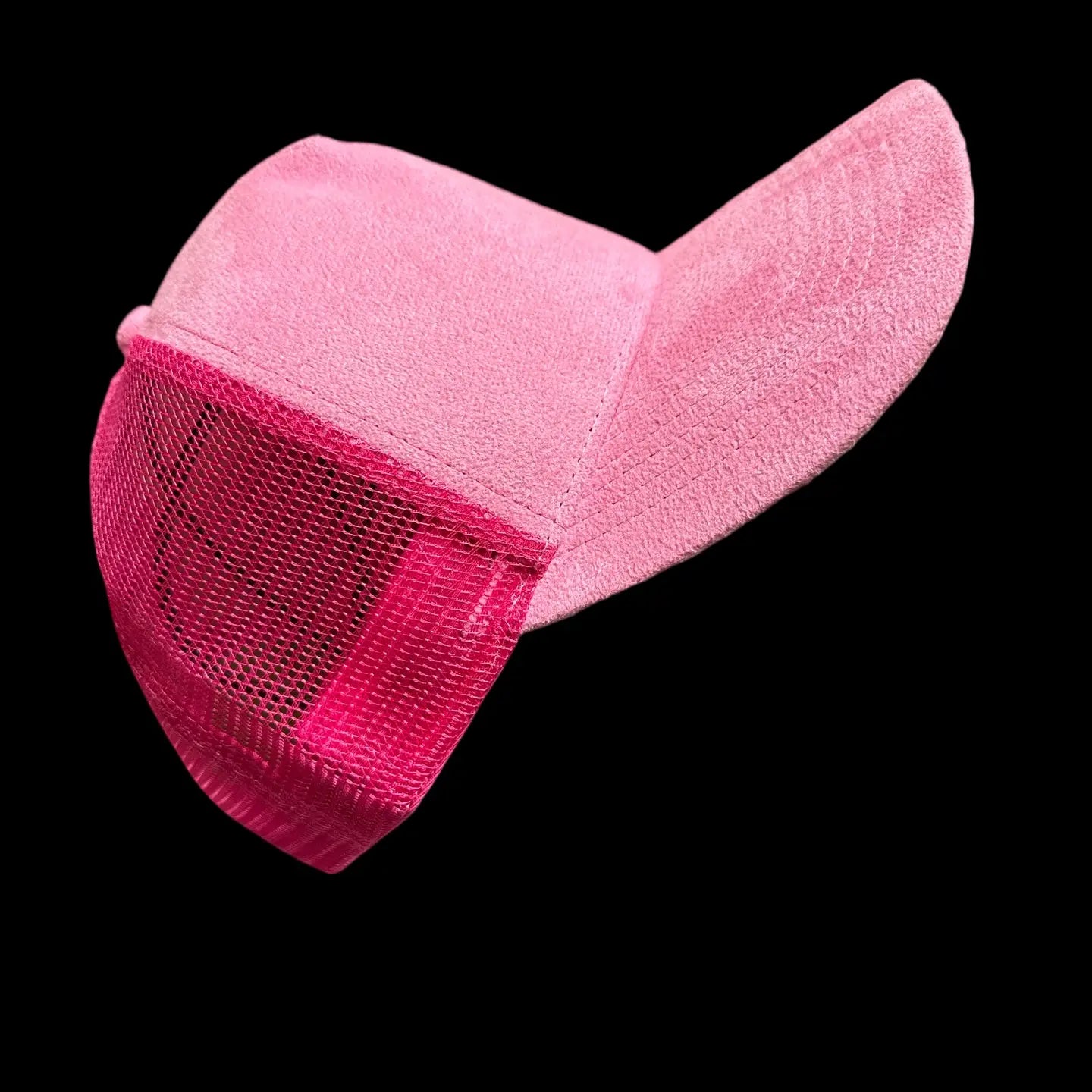 Pink vegan suede western trucker hat with breathable mesh back