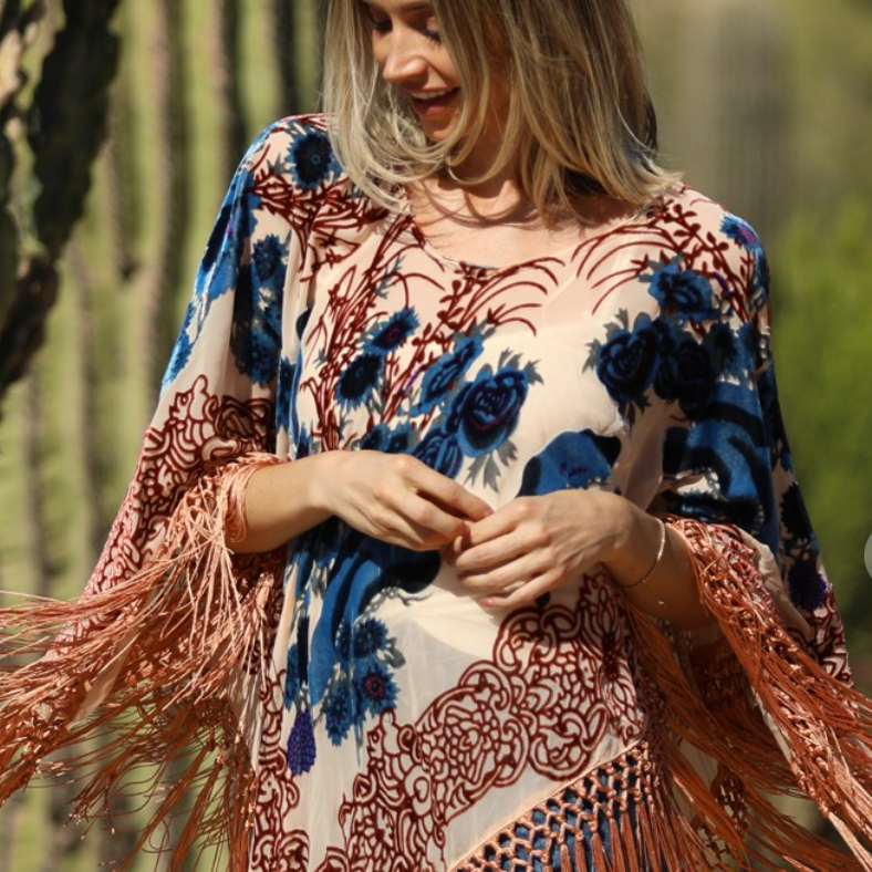 Midnight Velvet Fringe Poncho