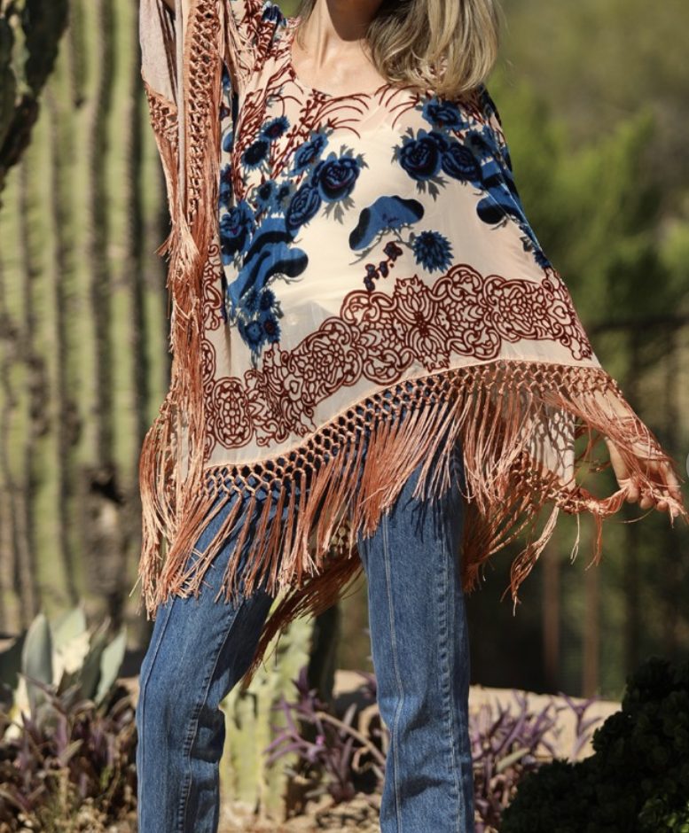 Midnight Velvet Fringe Poncho