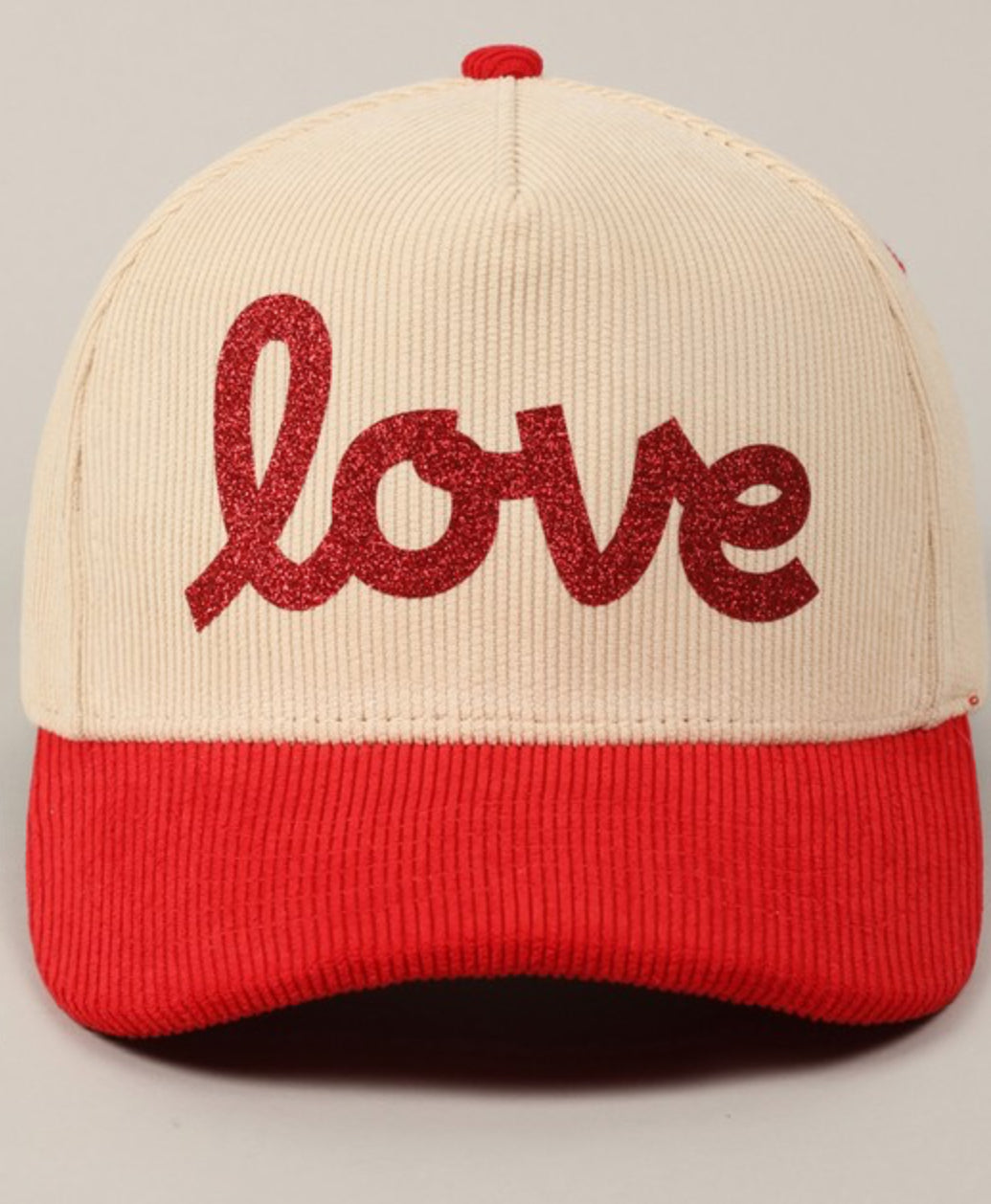 Glittery “Love” Corduroy Cap