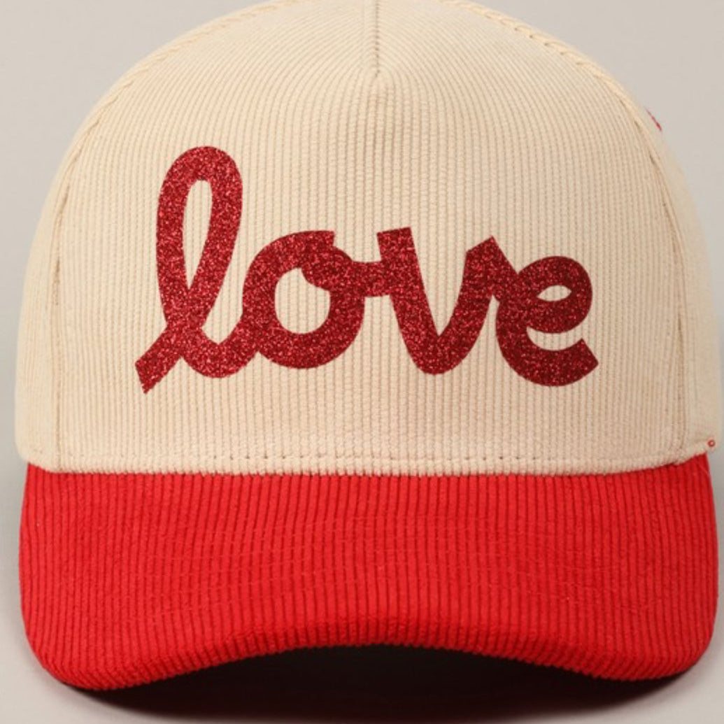 Glittery “Love” Corduroy Cap