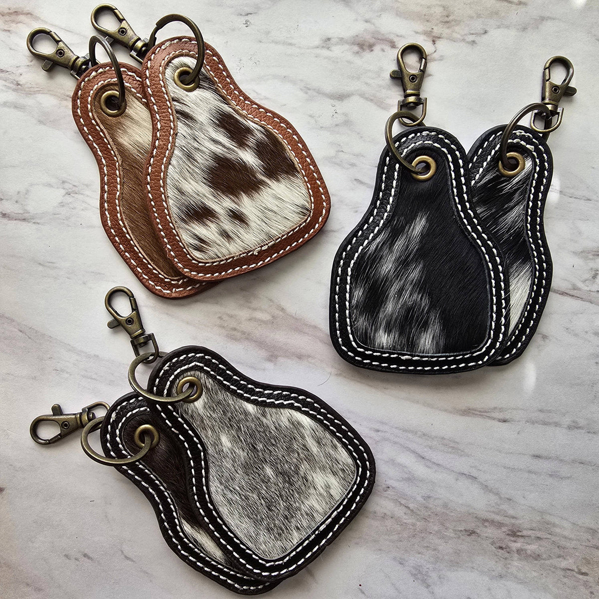 Hair-On Cowhide Keychain – Cow Tag with Leather Borders