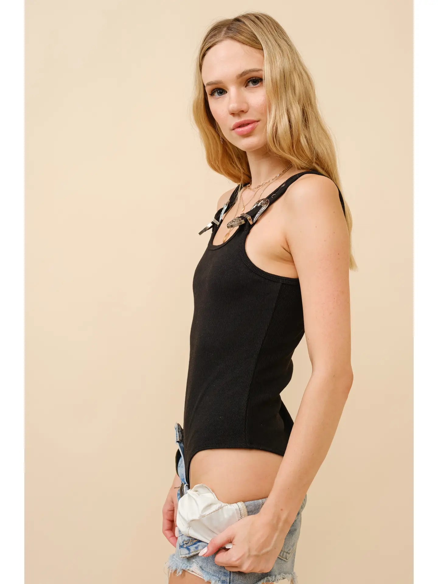 Ribbed Western Buckle Bodysuit