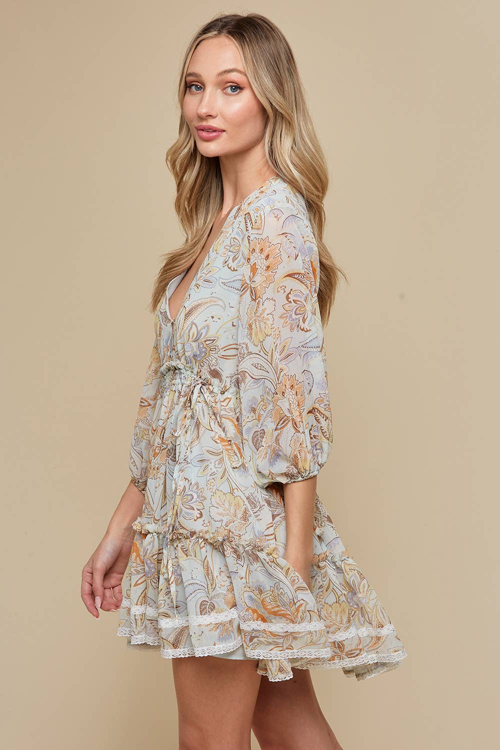 Western Style Paisley Floral Tier Dress