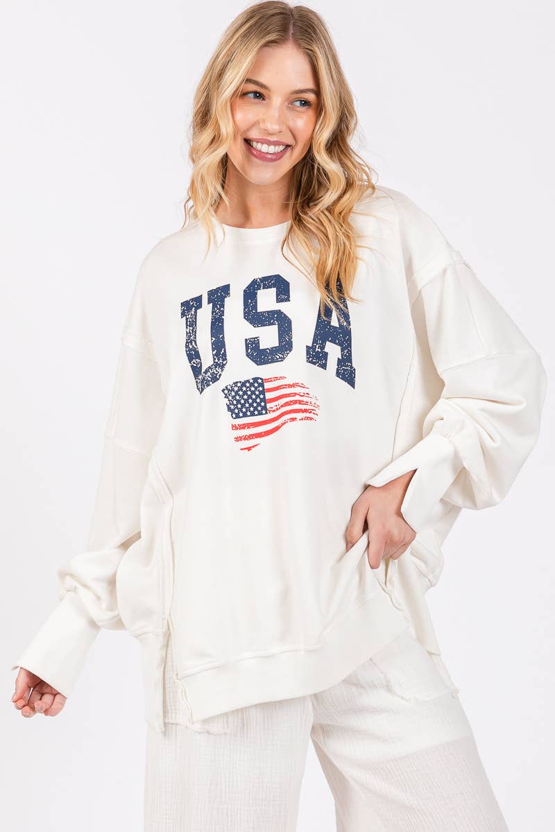 Americana Washed Terry Side Slit Sweatshirt